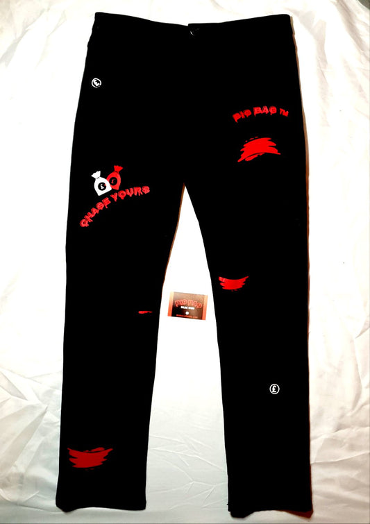 BIG BAG MULTI PRINT STRAIGHT LEG JEANS "blood money"